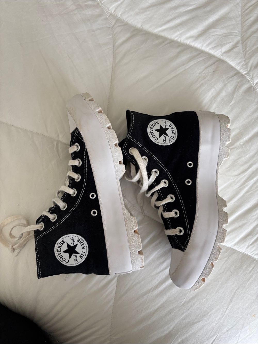 Converse Black & White High Top Platform Sneakers - Picture 4 of 6